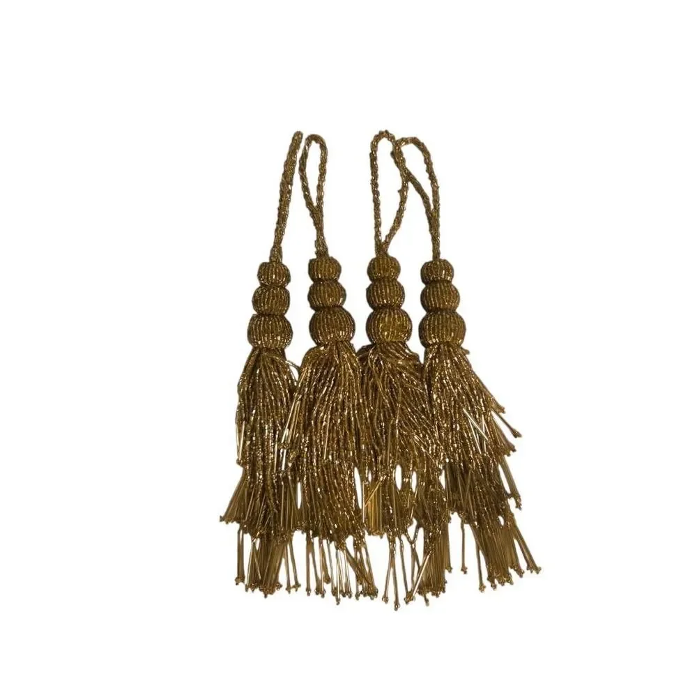 Vintage Gold Glass Beaded Passementerie Tassels Set of 4 Decor Accents
